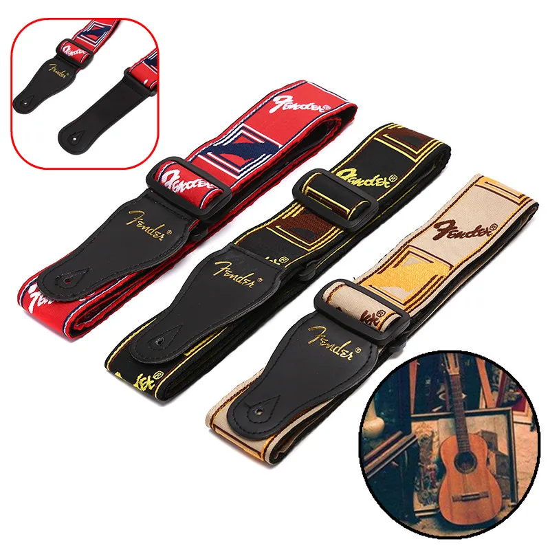 Adjustable Nylon Guitar Belt With Pu Leather Ends For Folk W