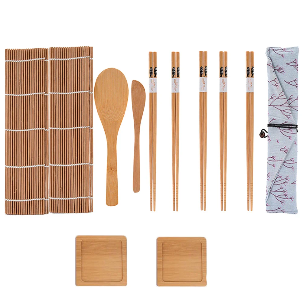 

Sushi Kit Bamboo Mat Paddles Maker Rice Rolling Homemade Beginner Complete Spreader Plate Spatula Utensils Japanese Tools Temaki