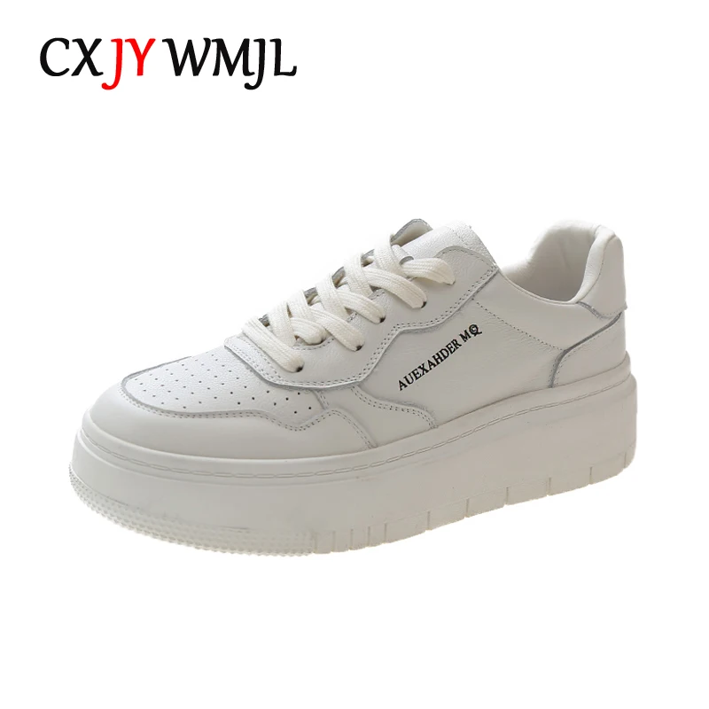

Женские повседневные кроссовки CXJYWMJL из воловьей кожи, весенняя обувь на платформе с вулканизированной подошвой, женские кроссовки из натуральной кожи на толстой подошве для коньков