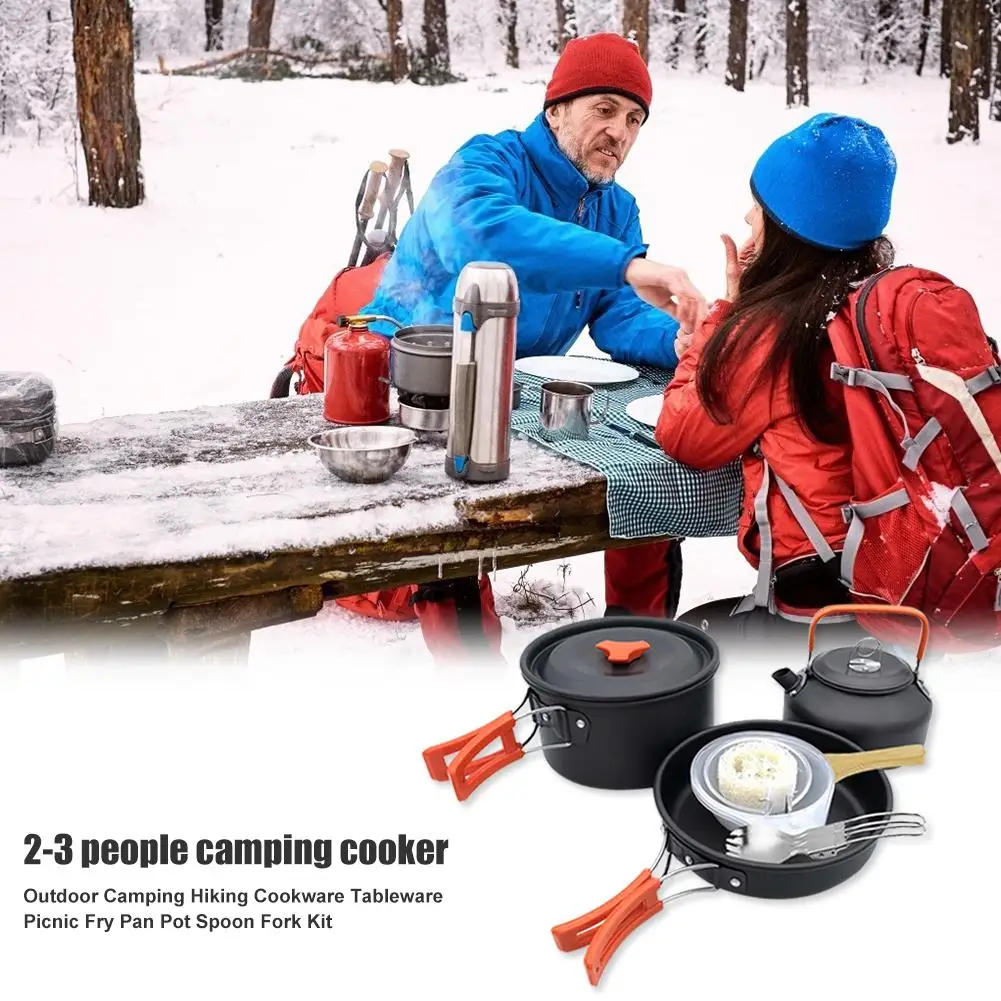 

Hot Sale Outdoor Pot Multi-function Outdoor Camping Cookware Foldable Fork Kettle Fry Pan Spoon Kit Picnic Tools for Hiking