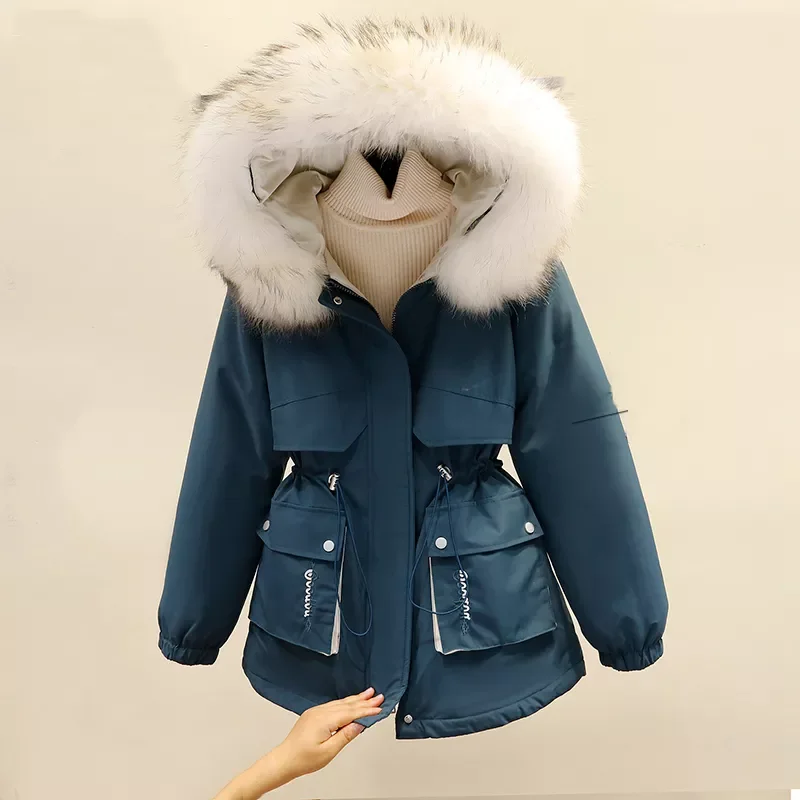 

Зимняя женская флисовая куртка, новинка 2021, повседневные толстые теплые парки с капюшоном и мехом внутри, женские куртки с карманами, зимние...