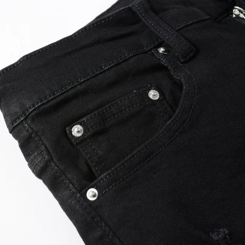 Fashion Designer Men Jeans Black Color Elastic Skinny Ripped Jeans Men Stretch Trousers Streetwear Patched Hip Hop Brand Pants