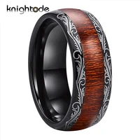 8mm leaf veins black tungsten carbide ring koa and dark red wood inlay for men women wedding band polished dome comfort fit