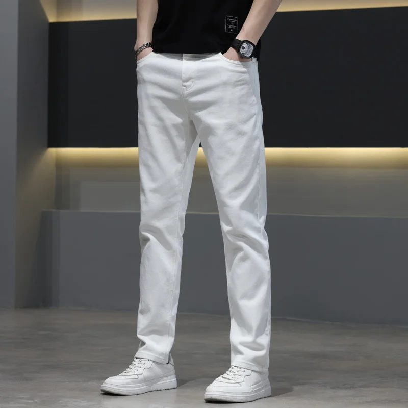 2022 Spring New Men's Straight Fit Pure White Jeans Fashion Casual Classic Elasticity Denim Trousers Male Brand Pants