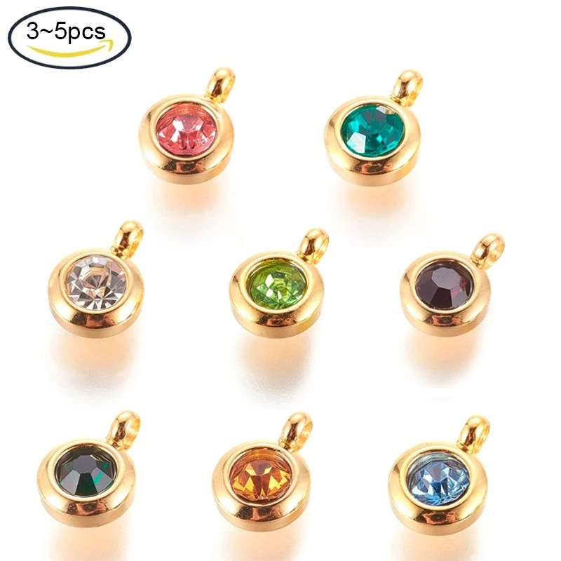 

5PCS 9.3x6.5x4mm 304 Stainless Steel Rhinestone Charms Flat Round Crystal Hole: 2mm For Jewelry Bracelet Earrings Making