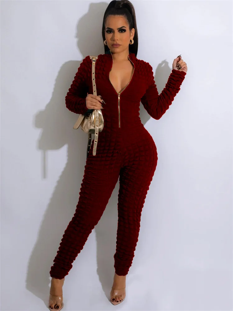 

Habbris Fall Solid Bodycon Jumpsuit Fall Outfit For Women 2022 Long Sleeve Zip Up One Pieces Female Fashion Casual Jumpsuit