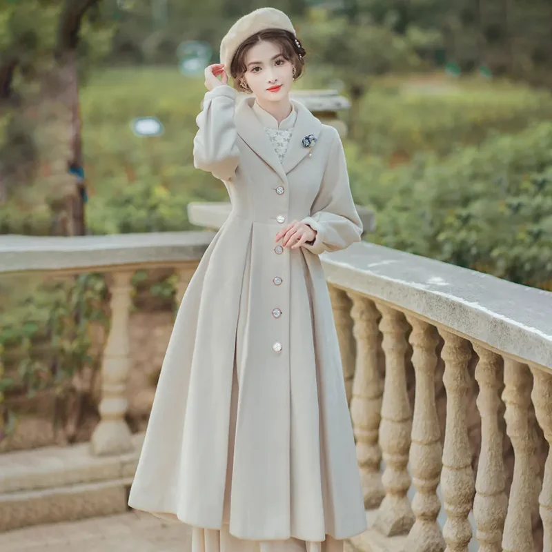 Длинное винтажное свободное однобортное шерстяное пальто-тренчкот новинка