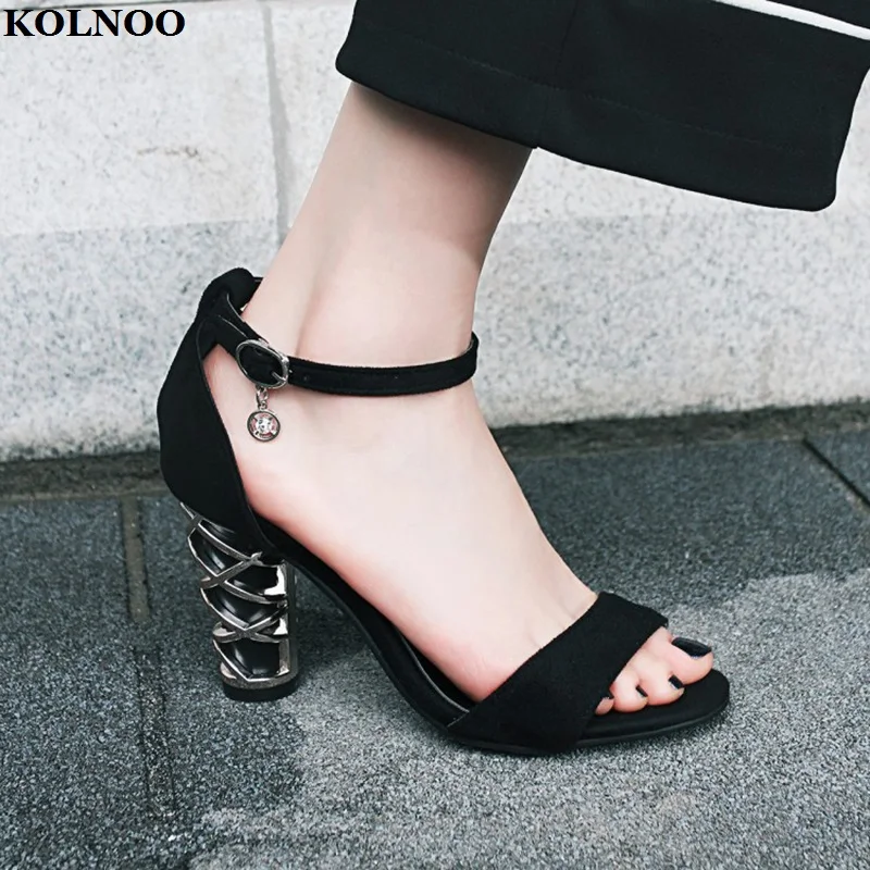 

Kolnoo Handmade New Classic Ladies Thick Heels Sandals Buckle Ankle Strap Open-toe Summer Shoes Evening Fashion Hot Sale Shoes
