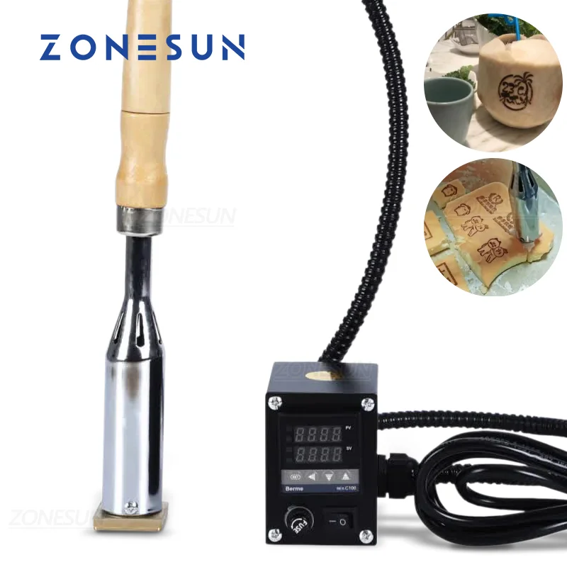 ZONESUN Portable Manual Leather Bread Paper Card Hot Stamping Embossing Machine Branding Iron With Adjustable Temperature
