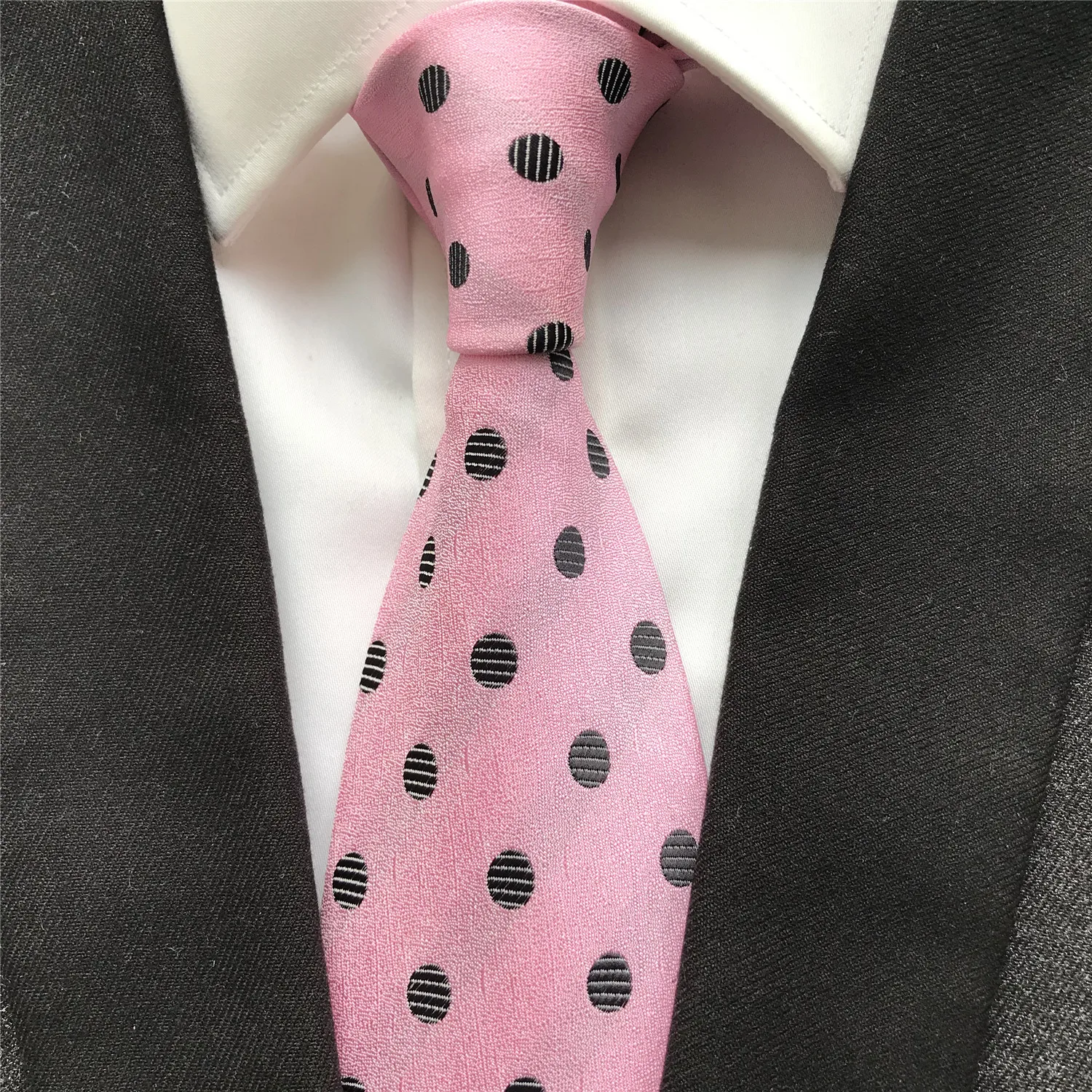 

10 cm Width New Design Men's Ties Jacquard Woven Neck Tie Pink Black Big Dots Neckties for Men