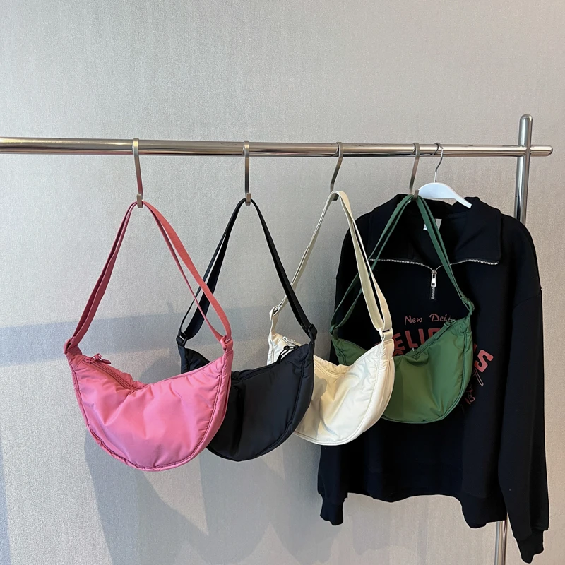 Nylon Japanese Harajuku Shoulder Bags Simple Solid Color Crossbody Bag for Girl Half Moon Canvas Messenger Bag Fashion Hobos Sac