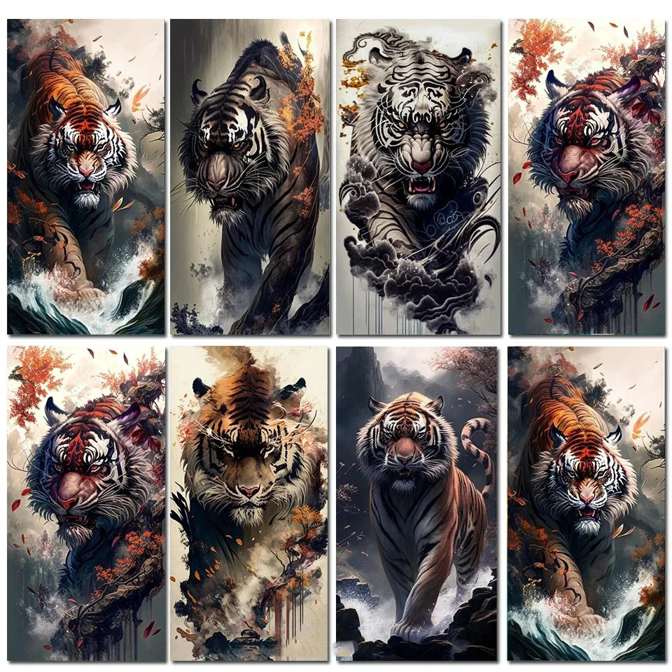

Large Size Jungle Tiger Diy Diamond Painting Kits Full Drill Animal Diamond Mosaic Embroidery 2023 New Arrival Home Decor