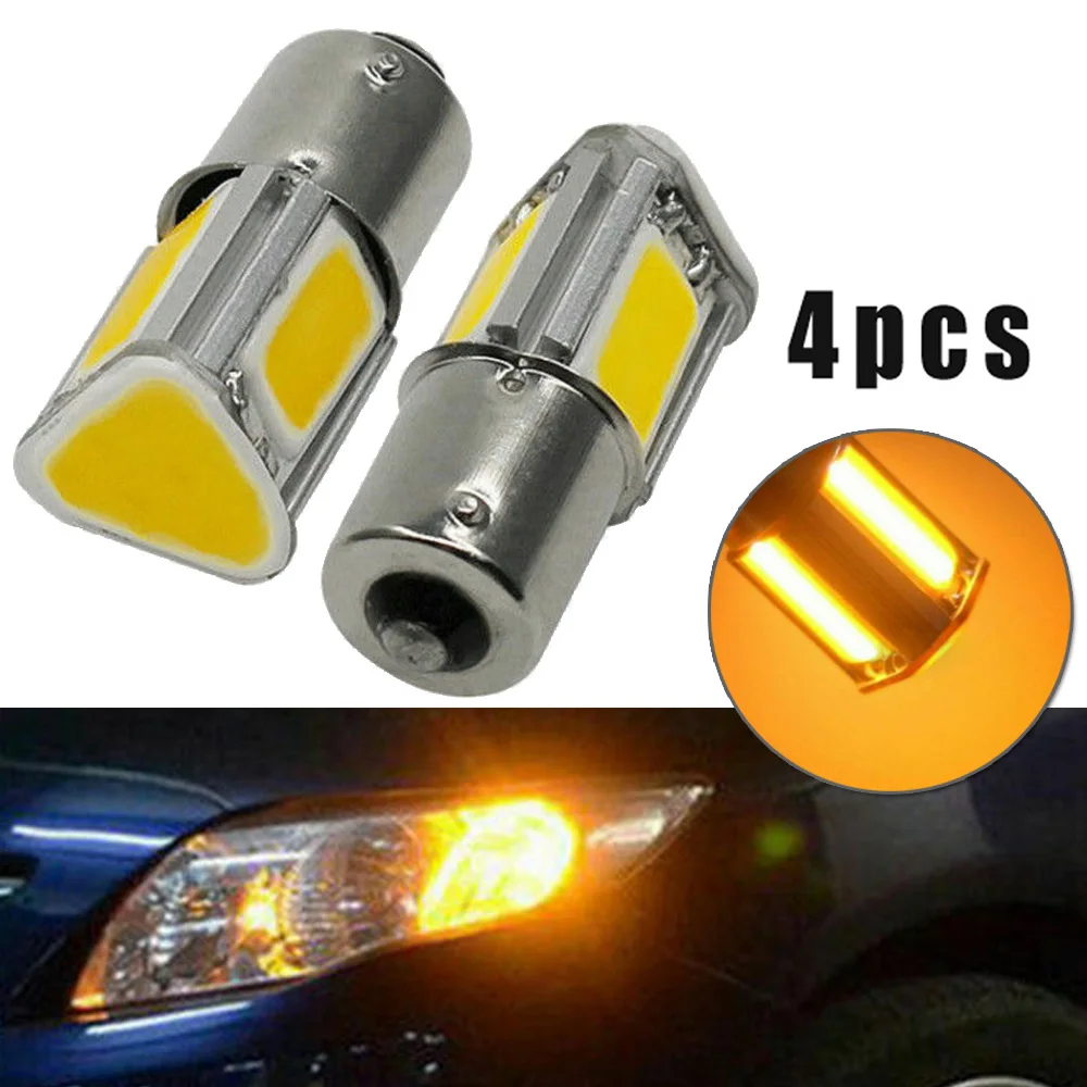 

1156 G18 BA15s Turn Signal Light 12V DC 3500K 4 COB 4pcs Amber Auto Bulb