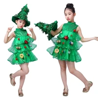 girls kids green tree hat dress cosplay christmas costume dresses tops party outfits new year elf gift navidad 2022 new year