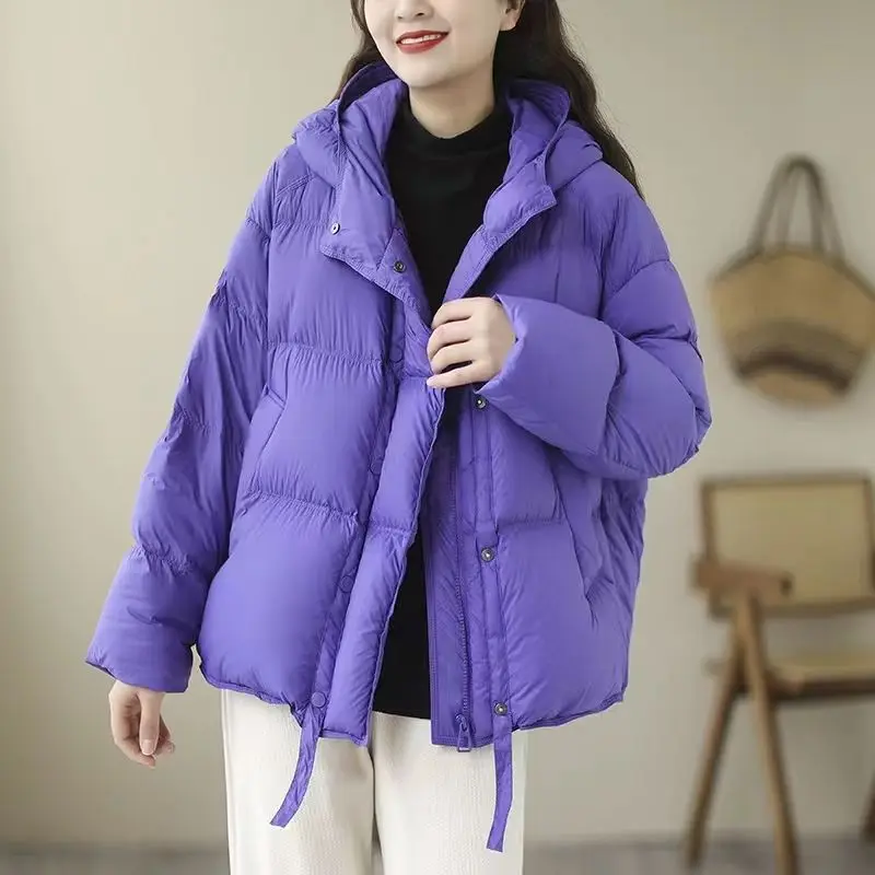 

2023 New Winter Women Hooded Parka Thick Warm 90% White Duck Down Coat Bread Puffer Jacket Female Casual Snow Outwear L201