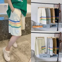 summer tb color four bar wide leg pants womens ice linen knitted five point pants loose sports pants men and women