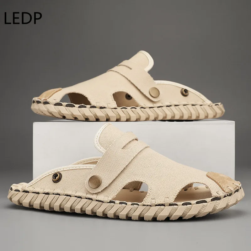 Мужские повседневные шлепанцы с круглым носком уличная удобная модная