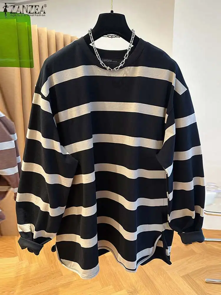 Женские полосатые Джемперы ZANZEA повседневные свободные пуловеры винтажные