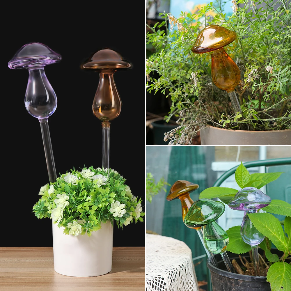 

New Glass Plant Home&Garden Mushroom Design Flowers Water Feeder Plant Watering Kits Self Watering