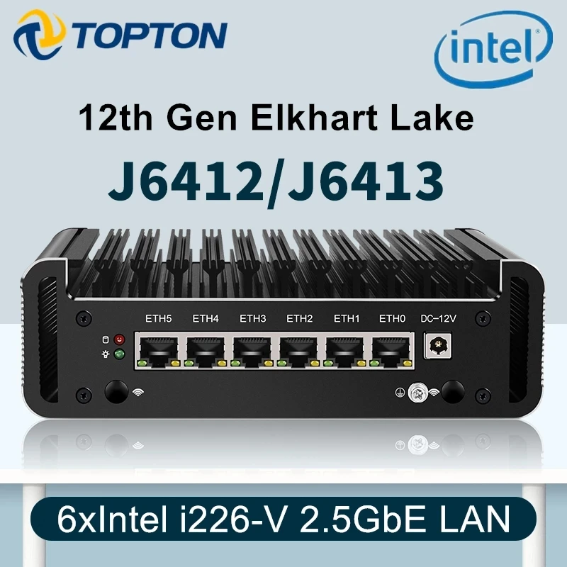 12th Gen Firewall Router Intel Celeron J6413 J6412 Fanless Mini PC 6x Intel i226-V 2.5G Soft Router VPN Server OPNsense ESXi