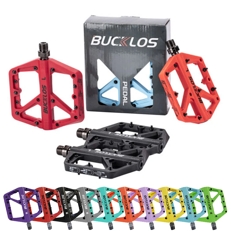 

BUCKLOS Ultralight MTB Bicycle Pedal Anti-skid Road Bike Flat Pedals BMX Mountain Cycling DU Bearing 9/16in Widen Bike Pedals