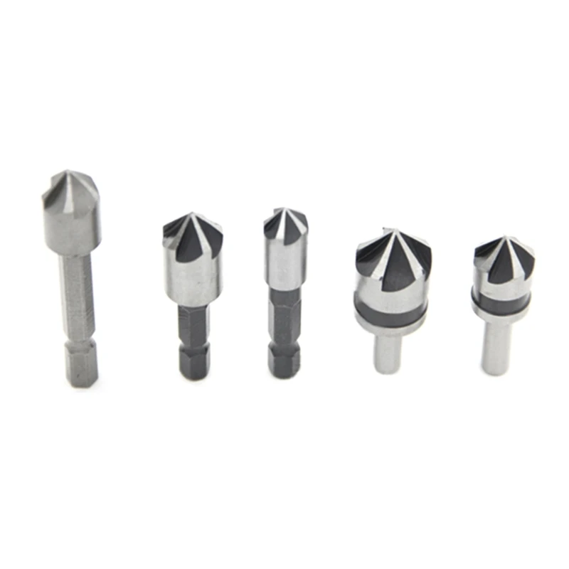 

5Pcs Industrial Countersink Drill Bit Set 5 Flutes Counter Sink Woodworking Drill Bits Metal Working Chamfering Cutter