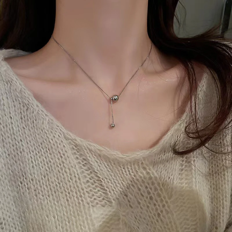 

Fashion Gold/Silver Bead Pendant Necklace For Women Girls Luxury Charms Choker Necklace Female Aesthetic Neck Chain Jewelry