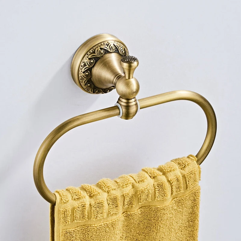 Овальное кольцо для полотенец античная латунь изысканный узор резьба вешалка