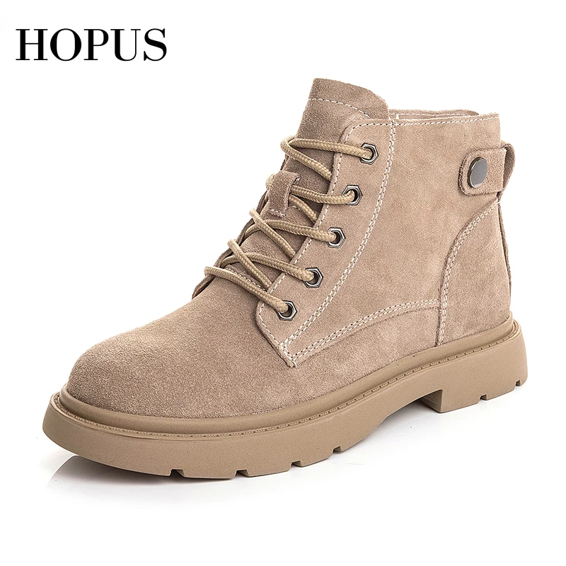 

HOPUS New Women's Short Leather Boots Korean Style Shoes For Women 2022 Designer Luxury Platform Lace-up Ankle Boots Fashion