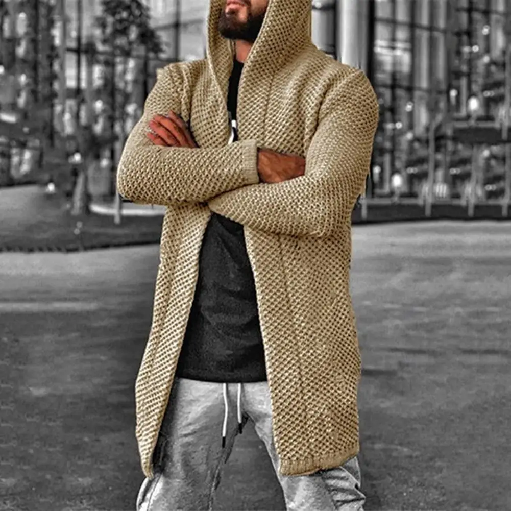 

Simple Knitted Cardigan Solid Color Slim Fit Comfy Mid Length Men Cardigan Sweater