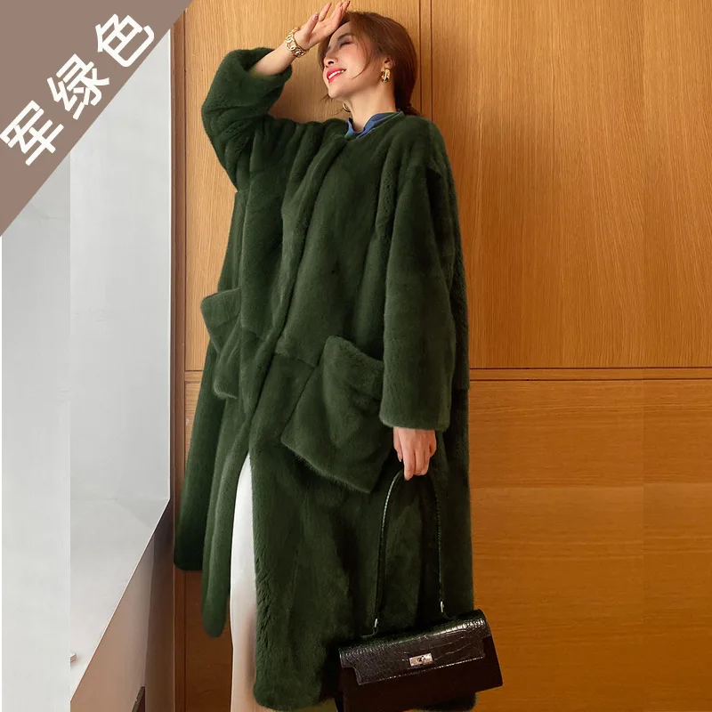 New Winter Fashion Casual Faux Fur Temperament Coat Loose Medium Length Womens Coat