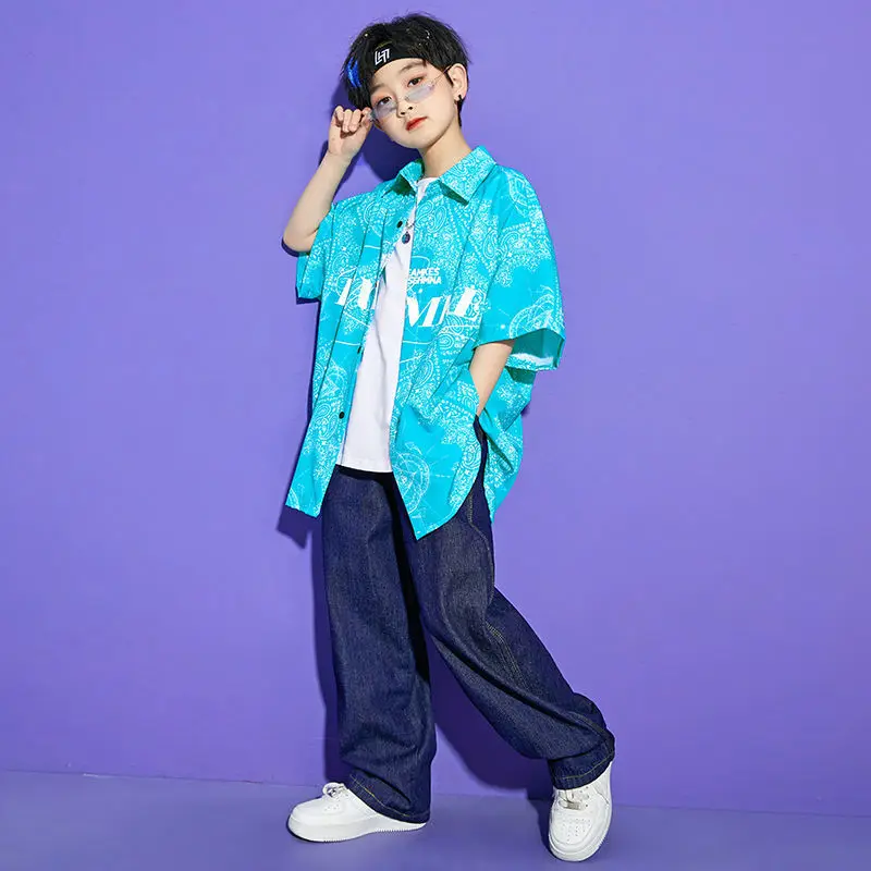 Детская летняя одежда в стиле хип-хоп рубашка с геометрическим принтом топ
