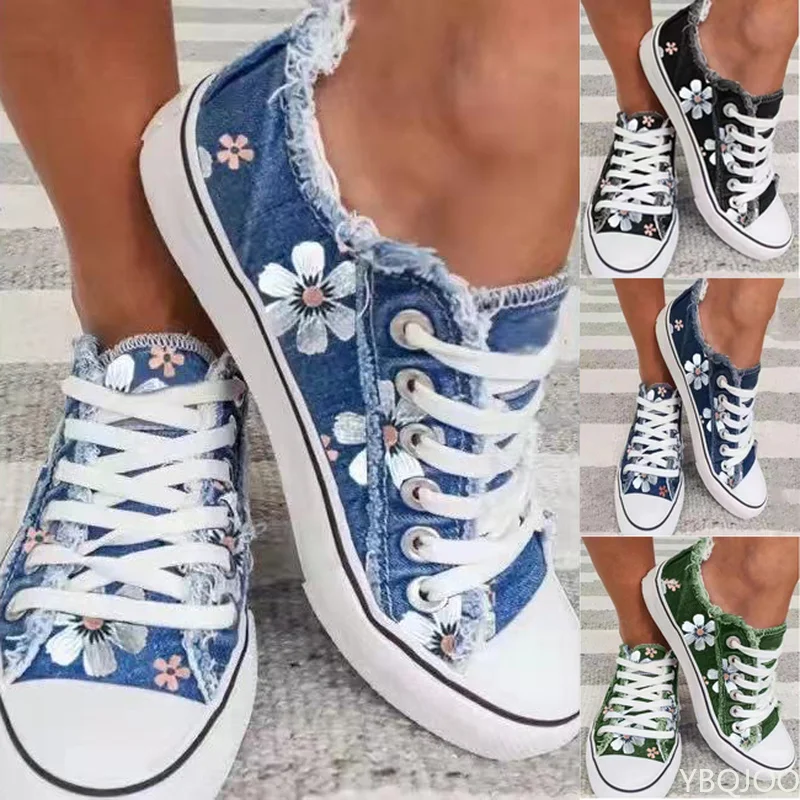

Women Shoes for Women Plus 2022 Retro Floral Print Canva Shoes Female Fashion Flat Lace-up Sneakers Casual Shoes Woman Loafers