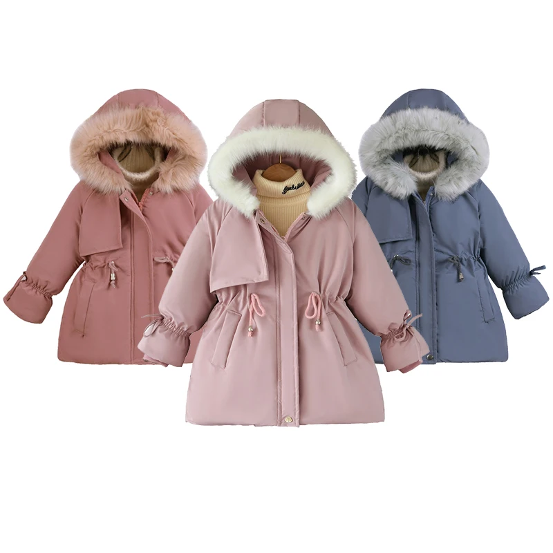 

3 4 5 6 Years Autumn Winter Girls Jacket Hooded Zipper Fashion Little Princess Coat Fur Collar Keep Warm Outerwear Kids Clothes