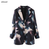 schinotch 2022ss womens leisure blazer blurred ink painting jacket female vintage coat british style ladies clothes