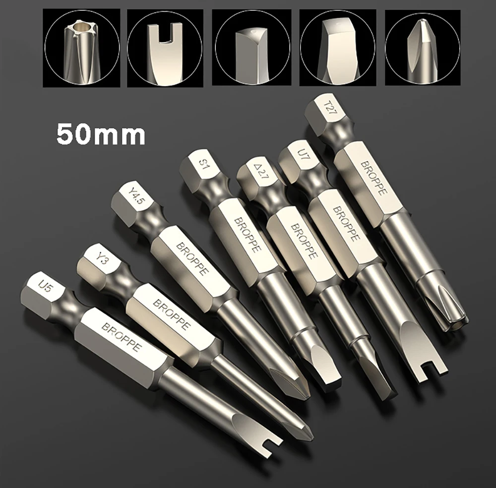 

1/4" Hex Shank Magnetic Bits Torx/Square/Triangle/U/Y Shaped Screwdriver Bits S2 Alloy Steel, High Hardness, Strong Magnetism