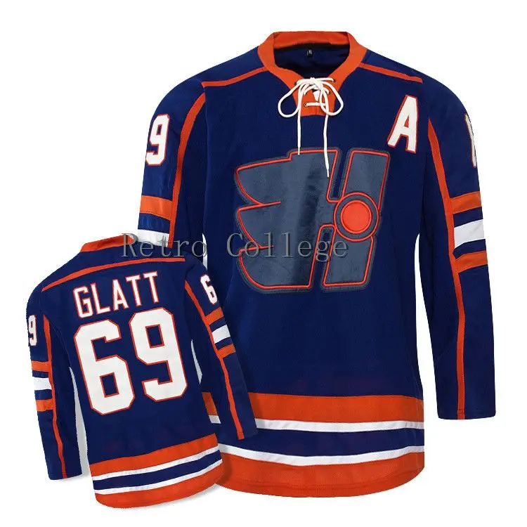 

Glatt Doug Movie "The Thug" #69 Glatt Halifax Highlanders ICE Hockey Jersey Blue XXS-6XL Customize any size player name number