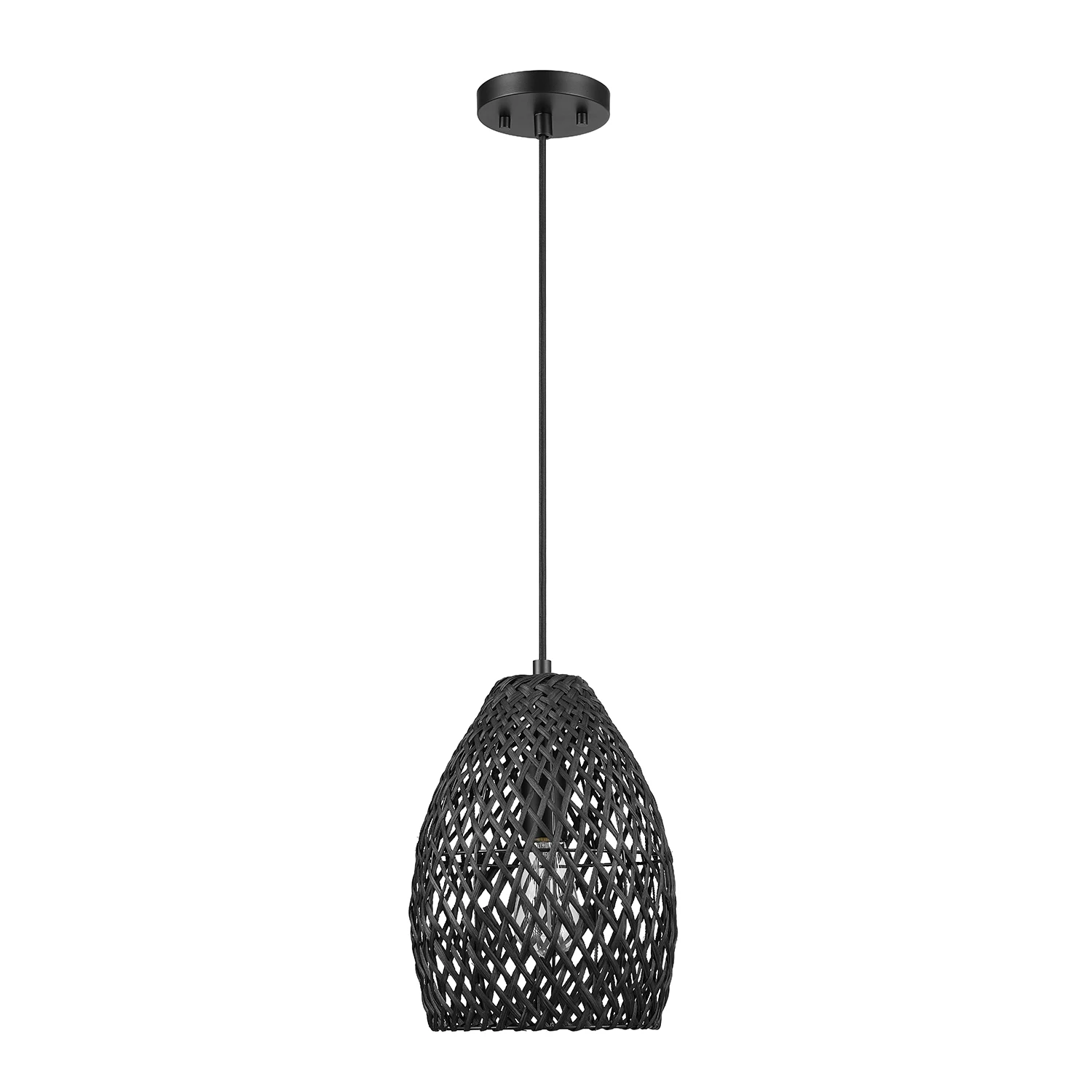 

1-Light Matte Black Pendant Lighting with Twine Shade, 91002267