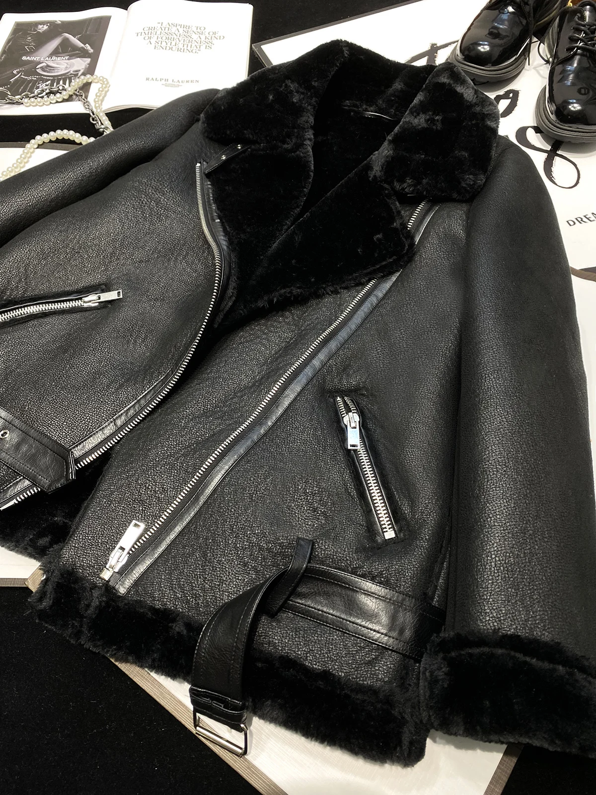 YOZOU Winter Luxury Black Faux Fur Leather Coat Zipper Zip Up Warm Thick Plush Biker Jackets Parkas Women Female Outwear Chic