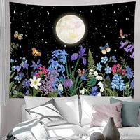 moonlit garden tapestry moon tapestry flower colorful celestial plants tapestry black tapestry wall hanging home decor for room