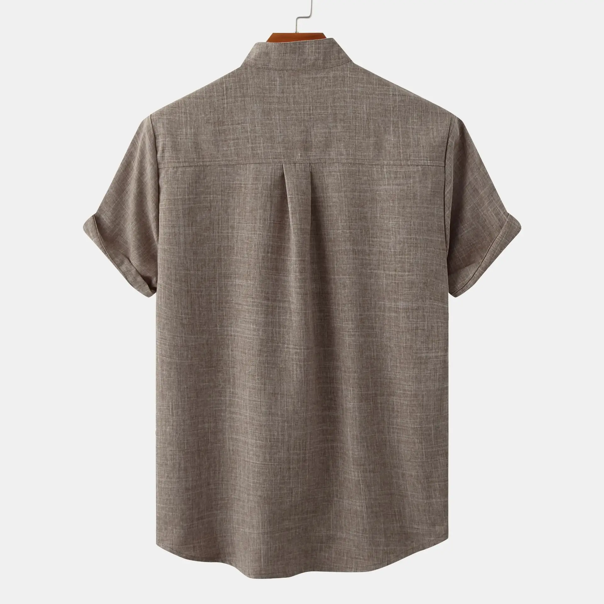 New 2022 Summer Shirts Solid Cotton Linen Stand Collar Fashion Loose Casual Short Sleeve Men's Shirts