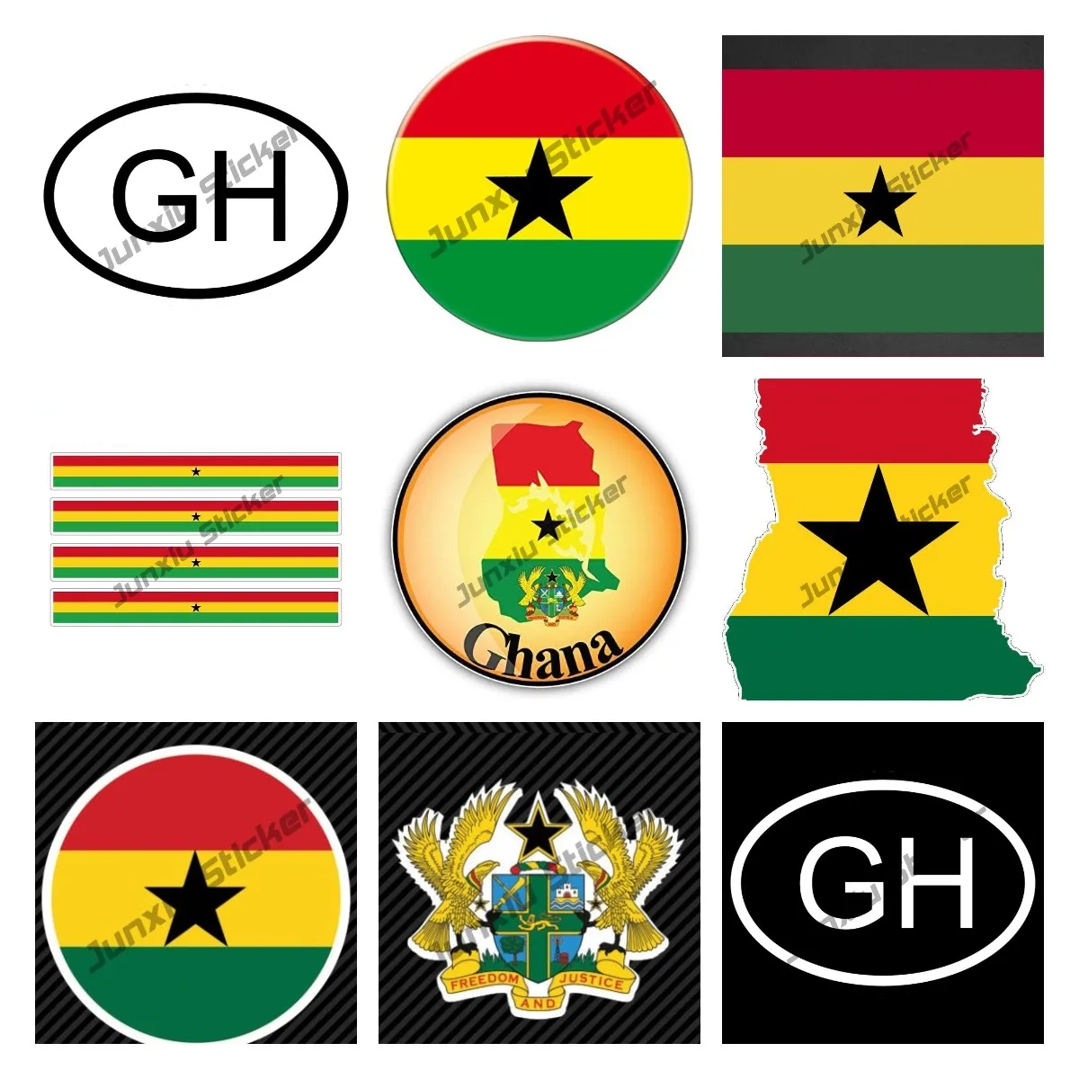 

High Quality Ghana Flag Sticker Die Cut Decal Self Adhesive Vinyl Ghanaian GH Country Code Flag Map Sticker Car Assessoires KK