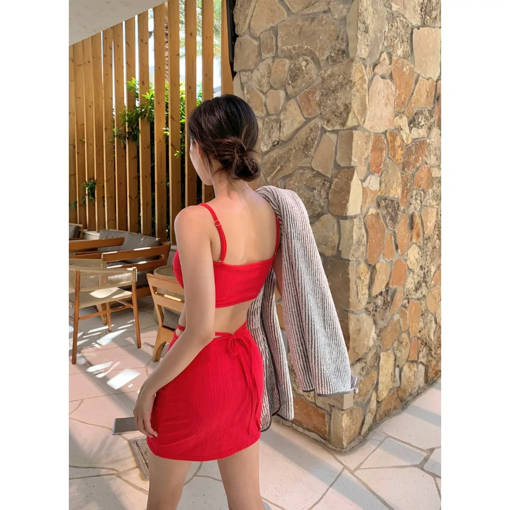 2023 южнокорейский новый сексуальный однотонный пляжный купальник на бретелях для