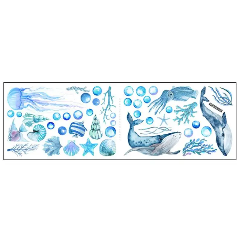 Флуоресцентные светящиеся наклейки на стену, светящиеся в темноте, водонепроницаемый многоразовый стикер на стену с изображением морских животных