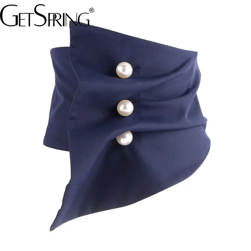 

GetSpring Women Cummerbunds 2022 Autumn Fashion Large Pearl Decoration Ultra Wide Elastic Waist Belt All Match Corset Waistband