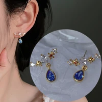 fashion simple geometric shiny crystal stud earrings for women water drop dangle multicolor fine jewelry gift