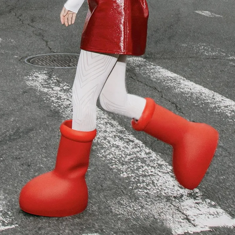 Big Red Knee High Boots Round Toe Balloon-Like Slip On Women'S Casual Boots 2023 New Design Solid Party Runway Shoes Fashion