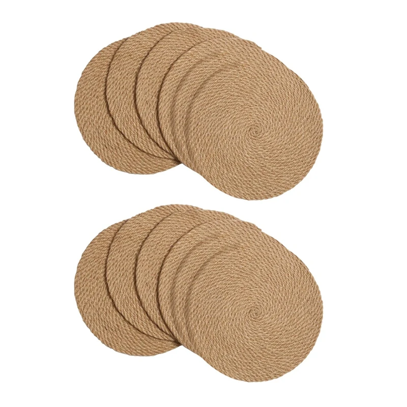 

Round Braided Placemats Set Of 12 Natural Jute Handmade 11.8 Inch Heat Resistant Thick Hot Pads Mats