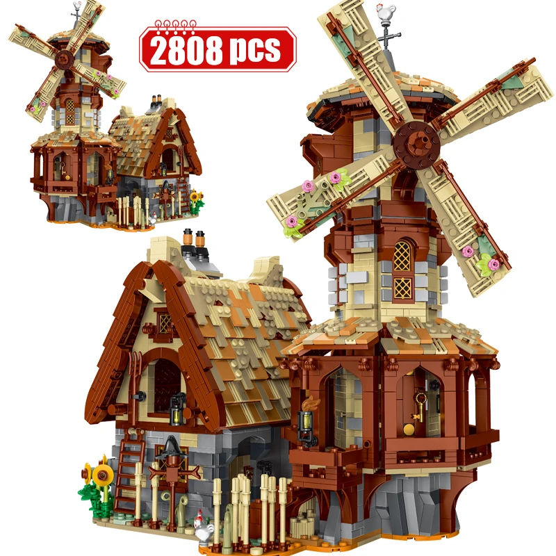 

2808pcs City Medieval MOC Series Windmill House Architecture Building Blocks Friends Street View Bricks Toy for Children Gifts