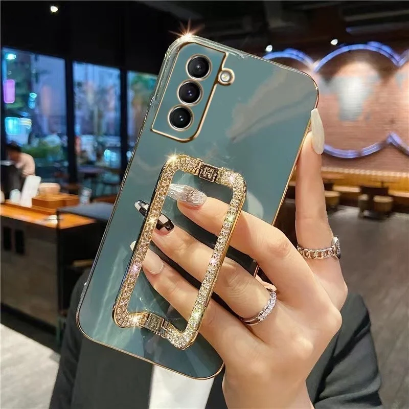 

3D Crystal Square Holder Plating Phone Case For Samsung Galaxy S10 A32 A52 A72 S20 S21 S22 Plus Ultra + FE A 71 51 73 Note 10 20